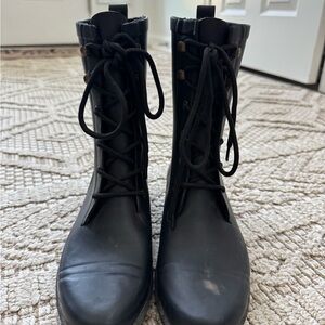 Black Lace-Up Women's Combat rain Boots